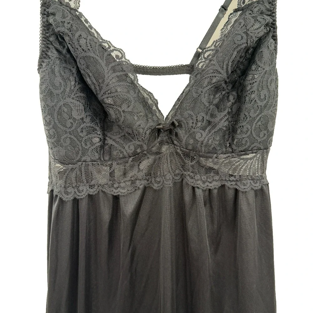 VTG Scaasi Womens Lace Nylon Slip Dress Black Size‎ 36B Victorian Goth Romantic